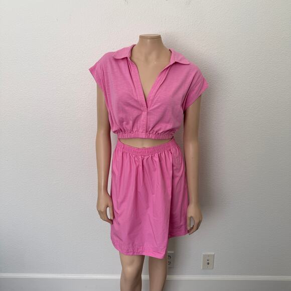 [Anthropologie] Pink Cutout Front Fit & Flare Mini Shirtdress Mixed Media Sz XL - Picture 3 of 12
